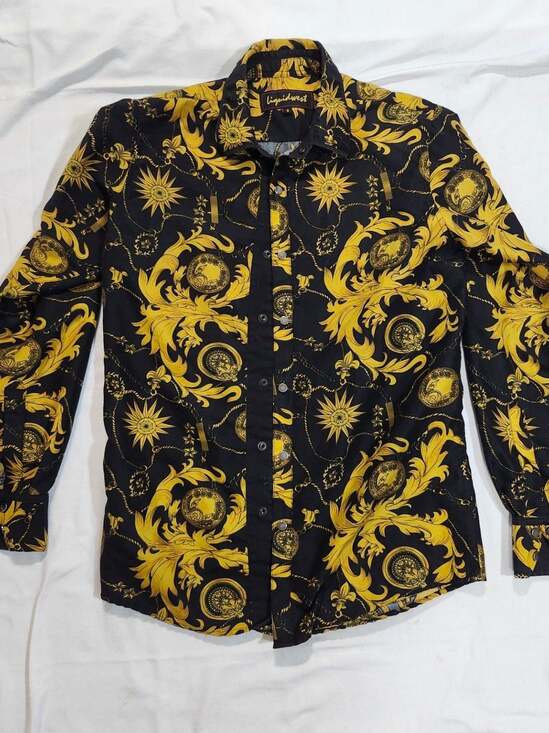 Liquidwest Other - Liquidwest Black and Yellow Baroque Print Long Sleeve Button Up Shirt Size S